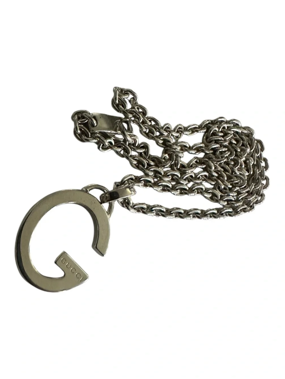 Authentic Gucci G Logo Pendant Necklace Sterling Silver 925 17” Chain Unisex